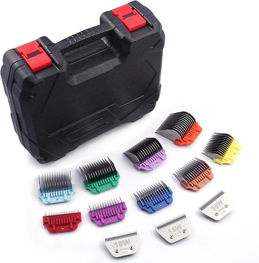 10W/15W/30W Wide Clipper Blade & Dog Stainless Steel Wide Clipper Attachment Guard Comb Set for A5 Series | Snap-On/Off Design Combs,Only Fir for 10W/15W/30W Wide Blade (12-Piece)