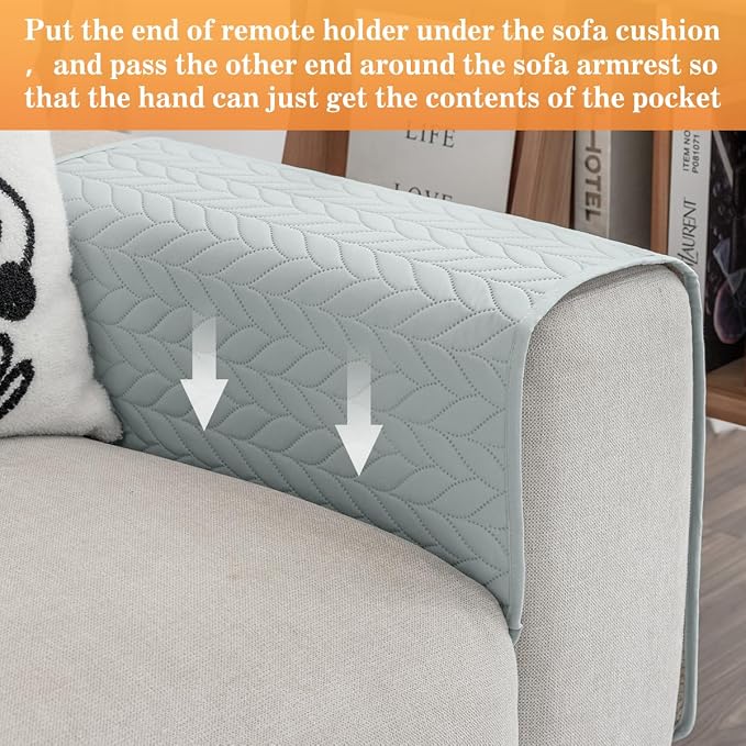 Sofa Armrest Organizer Arm Chair Caddy for Recliner, Remote Control Holder for Recliner, Non-Slip Armchair Caddy with 6 Pockets Storage for Magazine, Tablet, Phone, Light Grey