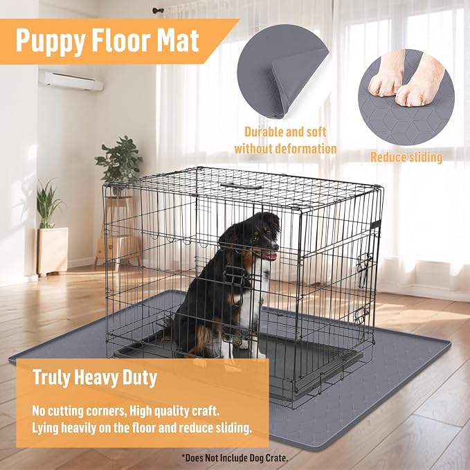 Silicone Dog Bed Mat 34"x 22" Crate Mat for Dog Cages, Dark Gray | Extra Large Kennel Mat with Raised Edge, Washable, Leakproof, Waterproof Dog Mat for Crate, Dog Floor Mat to Protect Floors