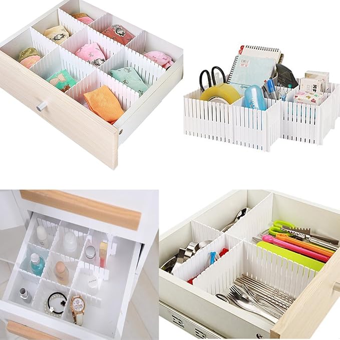 8pcs DIY Plastic Drawer Organizer Adjustable Drawer Dividers for Home Tidy Closet, Socks, Underwear, Office School Supplies, Kitchen Utensil Tools (White)