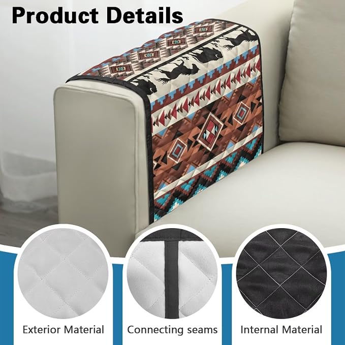 Aztec Stretch Couch Arm Covers with 2 Pockets Breathable Armrest Covers Chairs Arm Cover Easy to Clean, Scratch-Resistant Sofa Arm Protector Home Furniture Decor Cover