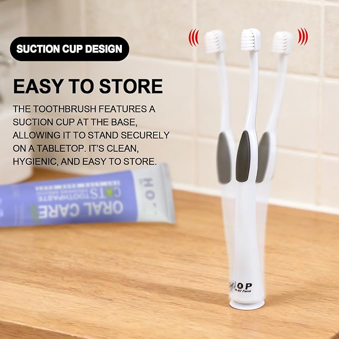 HOP Cat Toothbrush with Suction Cup Soft Nylon Bristles Micro-Head Toothbrush ABS Handle with TPR Anti-Slip Pet Dental Care Toothbrush for Small Medium Cats Dogs Kittens Puppies 6.5in/16.5cm