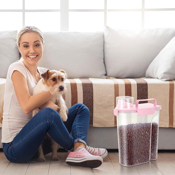 LEAWALK 5Lbs /6Qt/5L Airtight Cat Dog Food Storage Container with Upgraded Large Nozzle BPA-Free, Pet Food Storage Containers for Rice, Grain, Pet Food, Flour, Dog Treat Storage-2 Pack （Pink & Black）