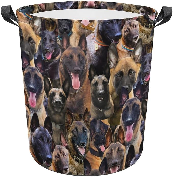 Belgium Malinois Print Laundry Basket, Pet Dog Printed Laundry Hamper, Waterproof Foldable Storage Basket Dirty Clothes Storage Bin for Books Pets Bathroom, Belgium Malinois Lover Gifts