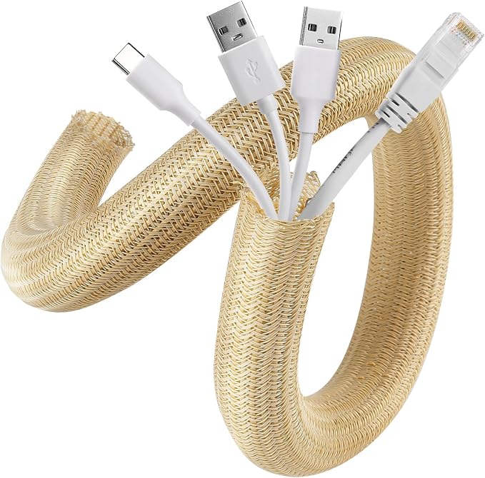 AGPTEK Cable Sleeve, 10ft - 4/5 inch Cable Management Cord Hider,Wood Color | Desk Cord Cover Organizer Wire Hider for Office Computer TV Wire Loom Tubing Pet-Proof Cord Protector from Cat Dog Chewing