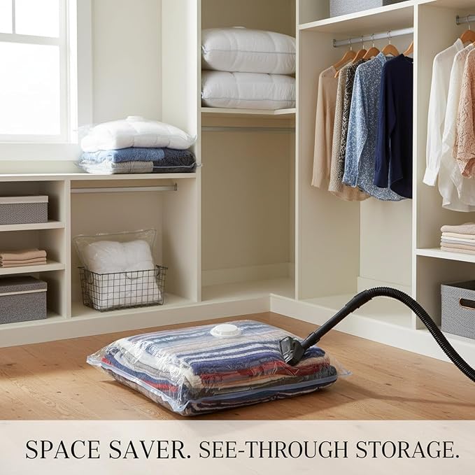 Vacuum Storage Bags for Clothes and Bedding, Clear Space Saver Bags with Valve, Reusable Compression Organizer (1 Pack)
