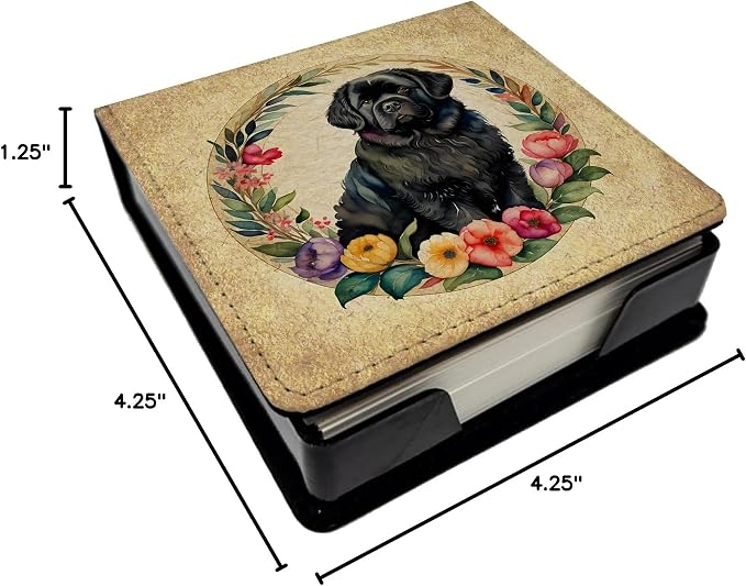 Caroline's Treasures Newfoundland and Flowers PU Leather Note Paper Holder with Artist-Designed Cover, Desk Accessory, Office Gift