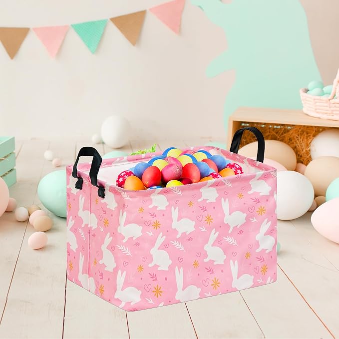 Kid Clothes Storage Basket Gift Shelf Basket Toy Storage Bin, Nursery Basket Organizer Box With Handles for Room Deco Bunny Easter Eggs Basket for Children