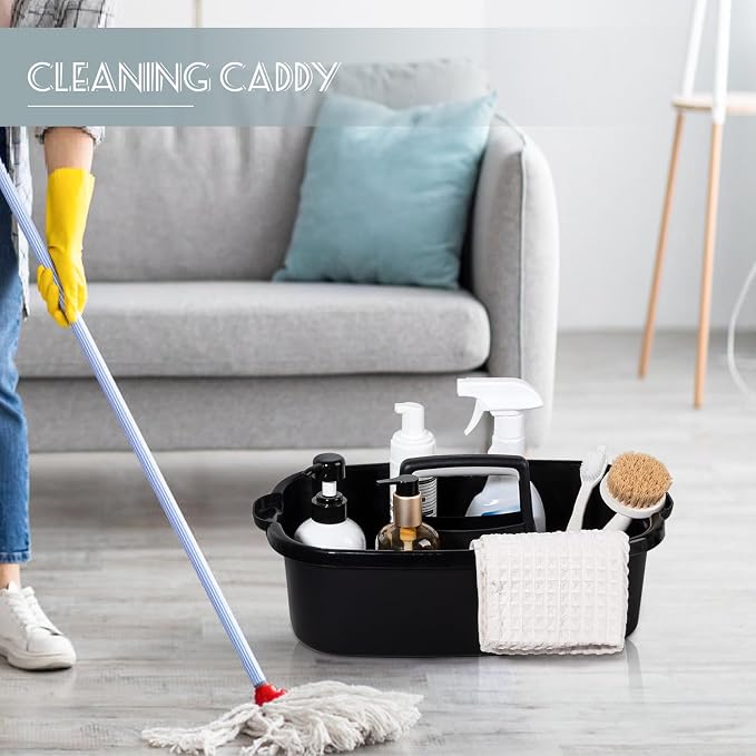 Large Cleaning Supplies Caddy Portable Shower Caddy Basket Black 2 Pack | Sturdy Supply Organizer with Handle Plastic Bucket Tool Storage for Bathroom Bedroom Kitchen Garden College Dorm Essentials