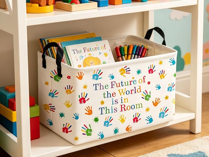 Rectangle Kids Baskets Book Basket Cute Storage Bin Organizer Boys Box for Room Decor Gift Basket(Handprint)