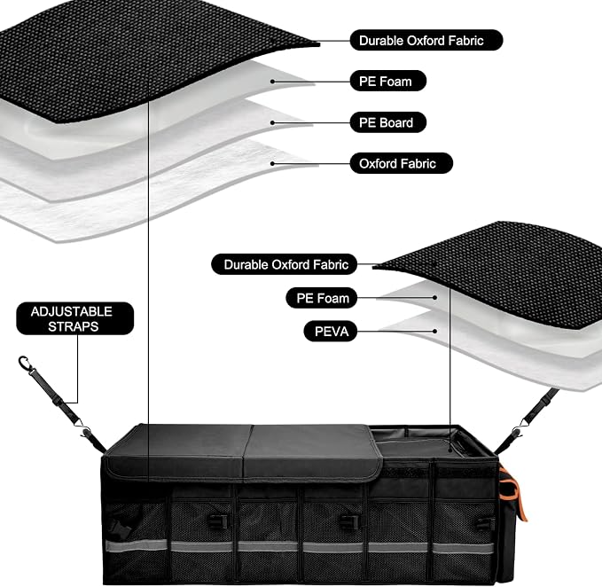 Car Trunk Organizer and Storage with Lid & Removable Leakproof Cooler Bag, Car Accessories 6 Removable Dividers for Custom Space, Collapsible Large Trunk Organizers Interior for SUV Sendan with Cover | Collapsible Trunk Organizers with Lid & Removable ...