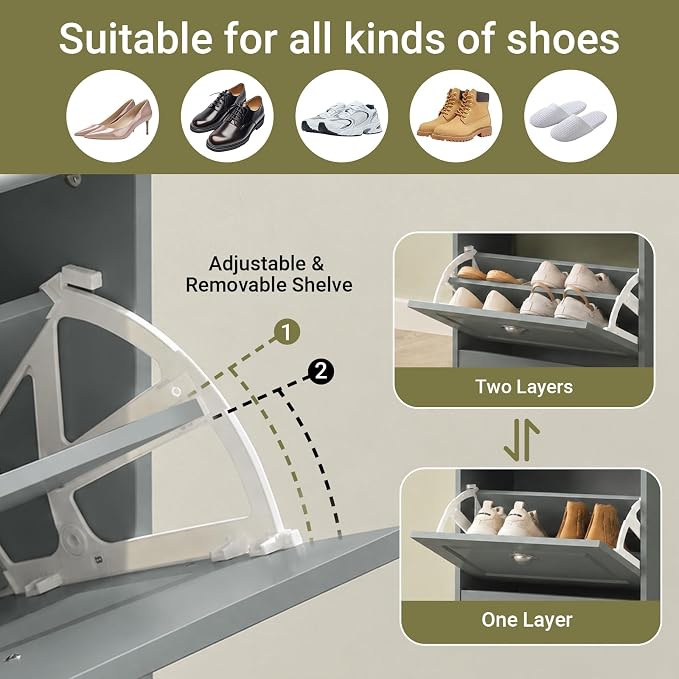 Haotian FSR94-HG, Grey Shoe Storage Cabinet with 3 Flip Drawers, Freestanding Shoe Rack, Shoe Storage Cupboard Organizer(9.4" D x 20.9" W x 46.1" H) | Freestanding Shoe Rack for Entryway, Shoe Organizer with Hidden Drawer, Grey, FSR94-HG