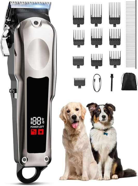 Professional Dog Clippers for Grooming, Low Noise Pet Trimmer Dog Shears for Pet Grooming Kit LED Display Cats Trimmer for Clipper Thick Hair