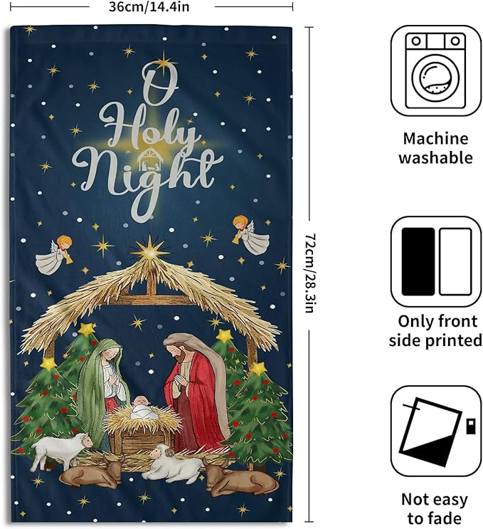Giwawa Xmas Decorative Towel Set of 2, Blue Holy Night Soft Hand Towels, Winter Holiday Nativity Fast Dry Microfiber Face Towel Washcloth for Bathroom Guest Gym Spa Hotel