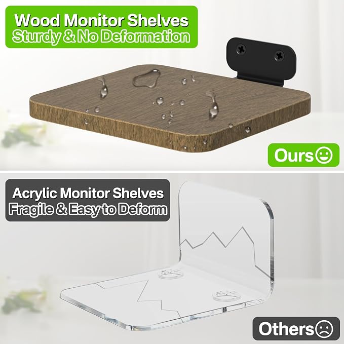 Aiweiwa 2 Pack Security Camera Shelf Wood Floating Mount with Cable Reserved, Universal for Better View in Bedroom, Bathroom, Kitchen, Living Room Wall Deck