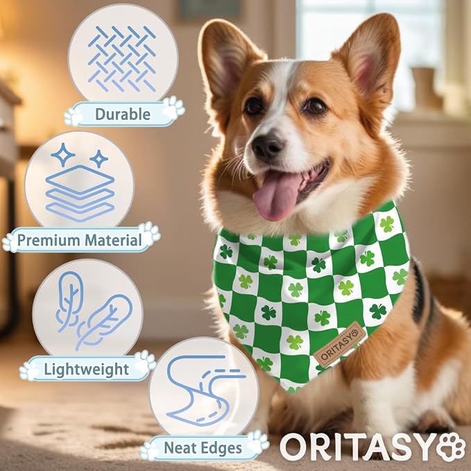 St. Patrick's Day Dog Bandanas, 2-Pack Triangle Reversible Pet Scarves, Premium Fabric, Bandana for All Boys Girls Dogs (L, Style 1)