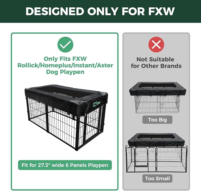 FXW Mesh Top Cover for 32"/40"/45" H 6-Panel Dog Playpen, Rectangle | Helps Deter Jump-Outs, Tear-Resistant, Quick Setup, Compact Storage, Fits FXW Only, Playpen Not Included