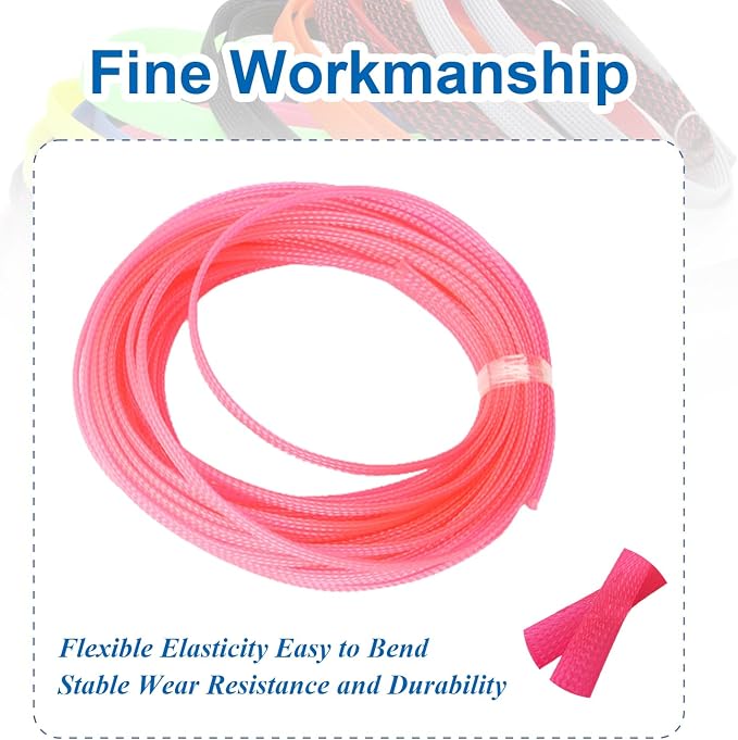 Heyiarbeit 10m/32.8ft PET Expandable Braid Cable Sleeving Flexible Wire Mesh Sleeve Pink 4mm