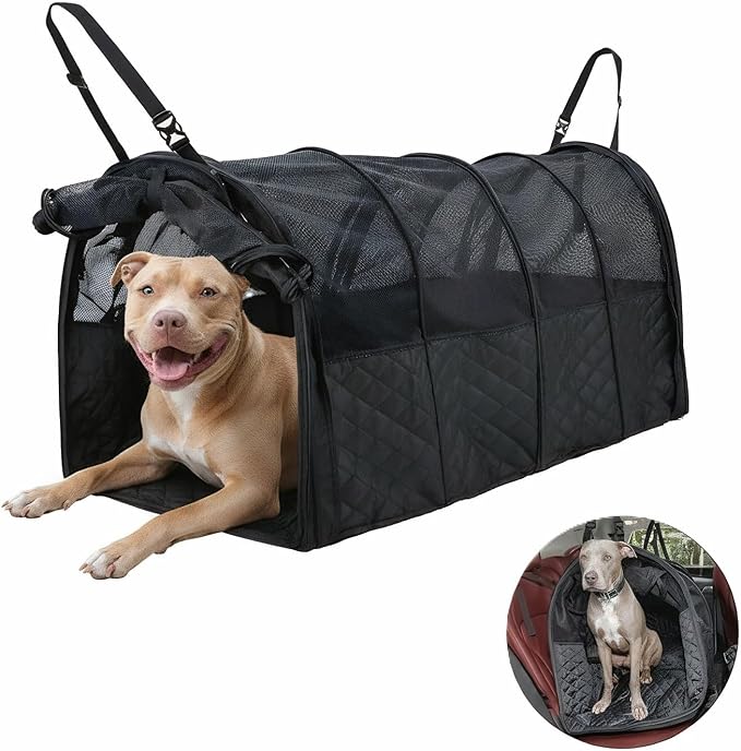 Soft Sided Collapsible Dog Crate for Car - XL Portable | Collapsible dog car crate folds small Secure straps for back seat, SUV & trucks. Portable for multiple dogs, area restriction