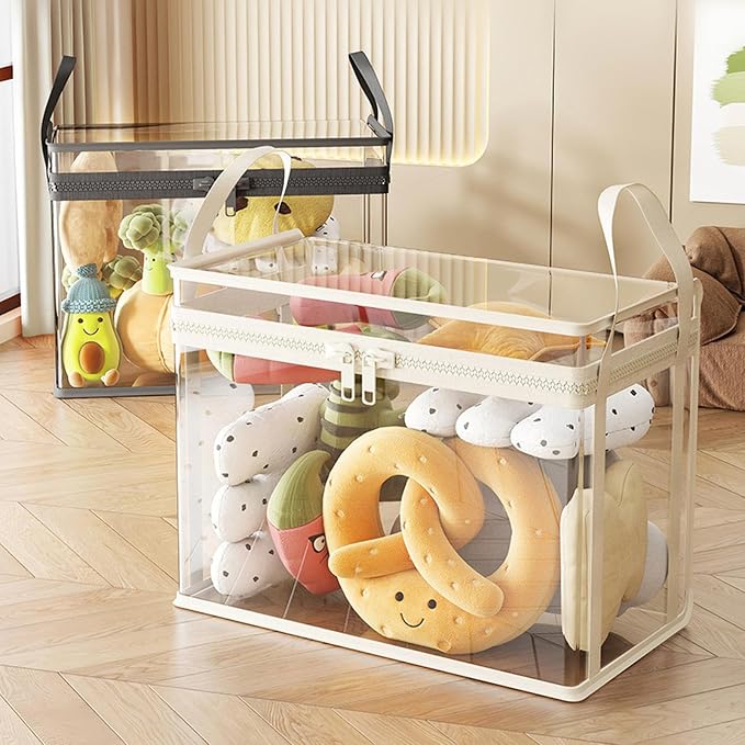 Plush Toy Storage Organizer 2-Pieces Plush Dolls Chest Bins | Stuffed Animals Storage for Living Room Bedroom Playroom Study Room Balcony Dormitory Apartment Home