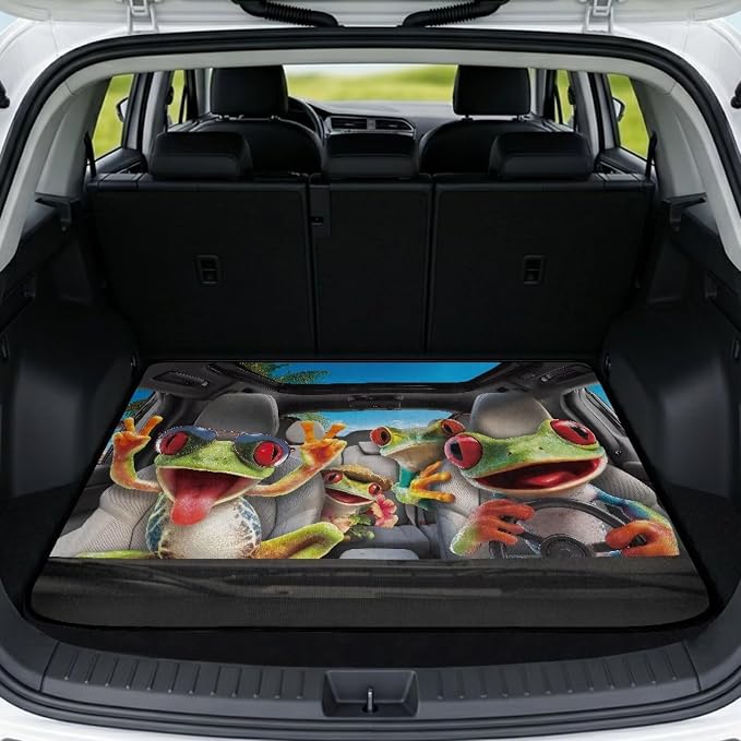 Funny Driving Frog Trunk Mat 29" x 39" for SUV, Funny Animal Cargo Liner Rear Trunk Mat Automotive Interior Accessories for Picnic Camping Travel