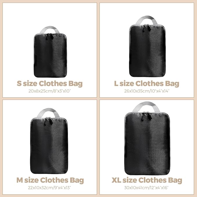 LANSKLBD 6/8 Set Packing Cubes for Suitcases Travel Luggage Packing Organizers,Travel Accessories Essentials Luggage Organizer with Shoe/Tioletry/Laundry Bag (Black, 4 set)