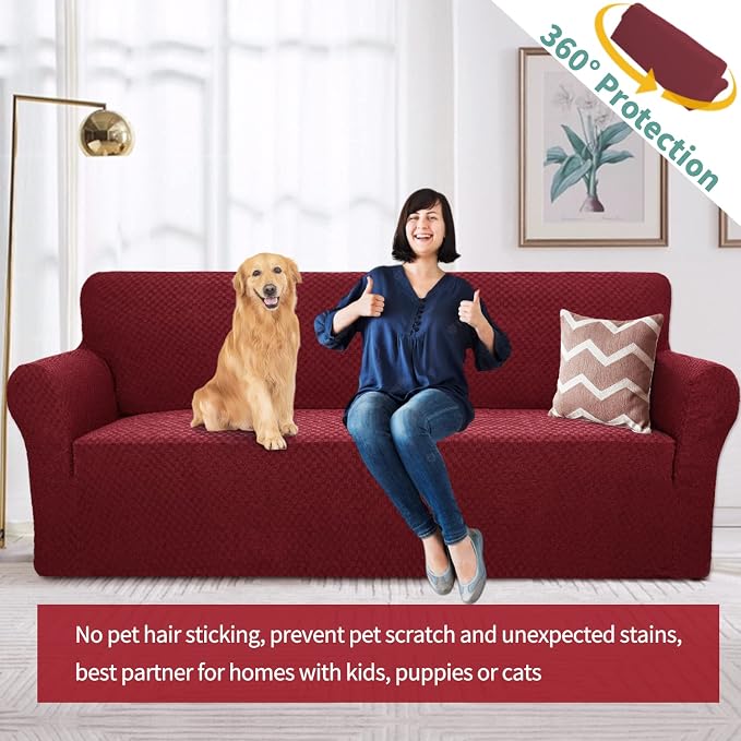 YEMYHOM Couch Cover Latest Jacquard Design High Stretch Extra Large Sofa Covers Pet Dog Cat Proof Oversized Slipcover Non Slip Magic Elastic Furniture Protector (XL Sofa, Christmas Wine Red)