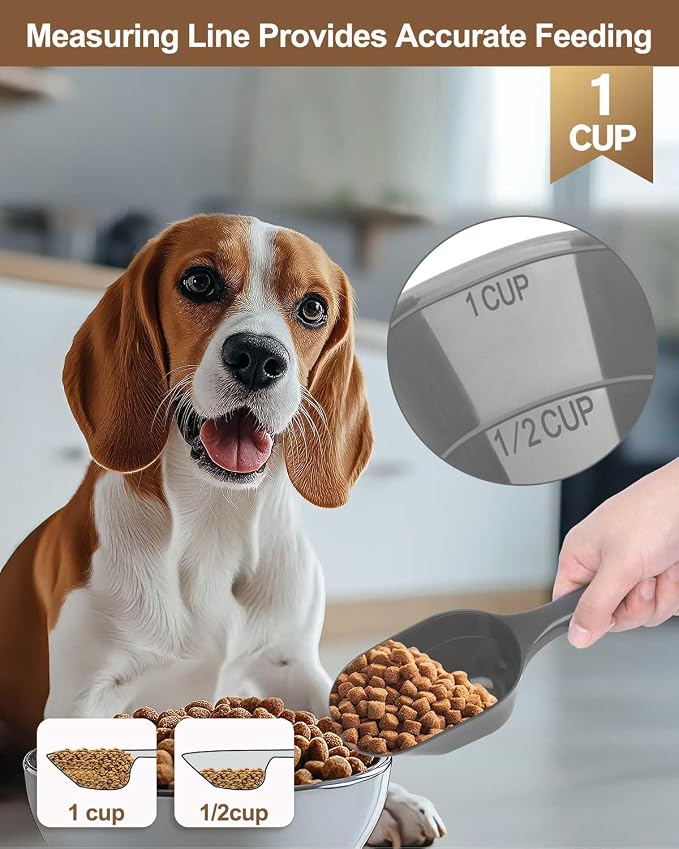 2 PACK Dog Food Scoop,1 Cup Capacity Pet Food Scoop For Dog and Cat (Grey) | Clear Markings for Precise Measuring 1/2 and 1 Cup Lines,Dishwasher Safe,Plastic,Portable and Sturdy
