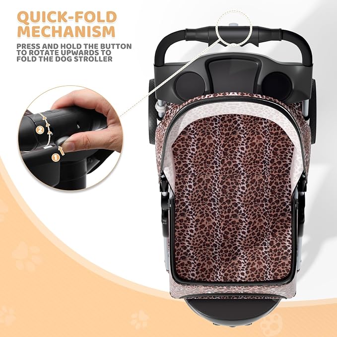 Magshion 3-Wheel Pet Stroller for Small/Medium Dogs & Cats, Up to 33lbs | Foldable Travel Jogger w/ Breathable Mesh Cover, Lightweight Design, Safety Tethers, Cup Holder & Storage Basket