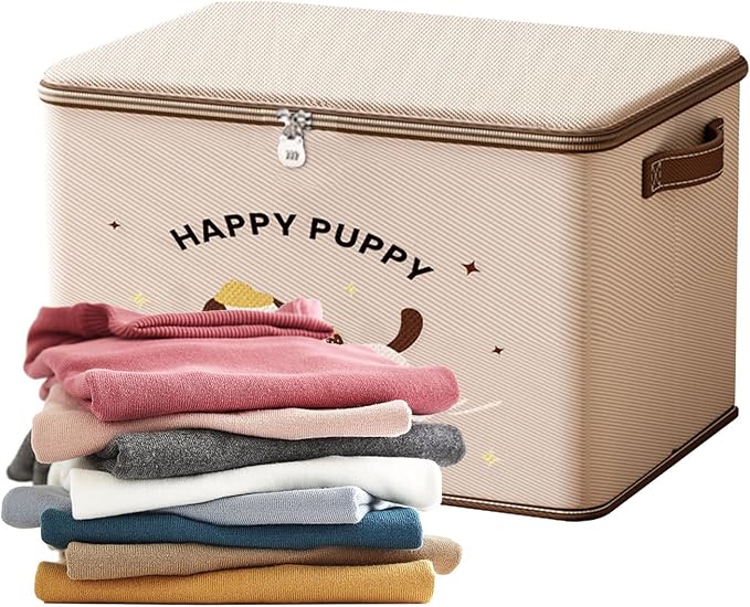 Storage Lock Box Heavy-Duty Waterproof Stackable Cabinet Bins with Puppy | Lockable Storage Containers for Package Toy Delivery Travel Closet Garage Bedroom Bathroom Kitchen