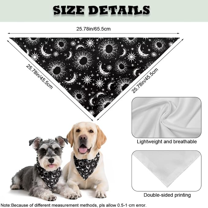 COEQINE Christmas Dog Bandanas Bulk for Small Medium Large Dogs Bandana with Bow Hair Ties for Owner Black Gothic Stars Moon Pattern Holiday Costume for Pet and Adult Costume