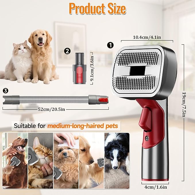 Pet Grooming Kit Dog Hair Vacuum Attachment for Dyson V7 V8 V10 V11 V15， Pet Hairs Parts Head Replacement，Effective Grooming & Cleaning， Hair Grooming Tools for Dog and Cat， 4 Pack