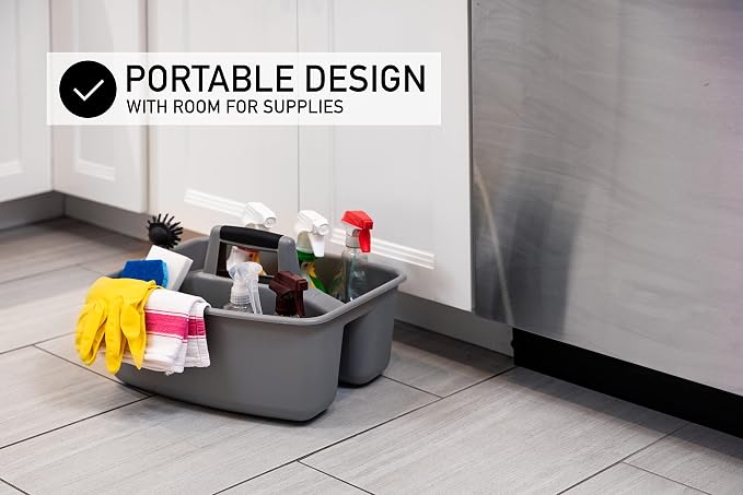 Mighty Tuff Rough and Rugged All-Purpose Cleaning Caddy, Grey/Black 2 Count (CD0170) | Durable organizer for carrying cleaning supplies, tools, and household essentials with a rugged, easy-grip design.