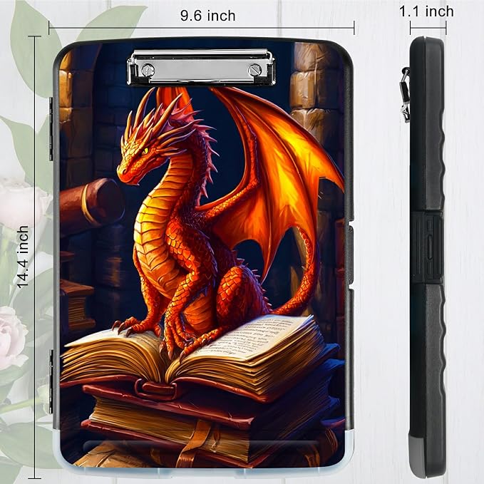Book Dragon A4 Clipboard with Storage Pen Holder, Clipboards Organizer Nursing Clipboard Foldable File Folder Plastic Clipboard Folio Clip Board for Office Students Classroom Doctor