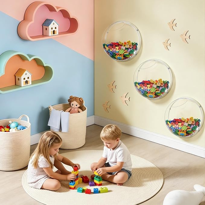 3 Pack Acrylic Wall Toy Storage,Clear Hanging Toy Dispenser with Back Panel Hanging Holder,exquisite Acrylic Wall Organizer for Blocks, Snacks, Cars,Home Organization and Storage (3-pack)