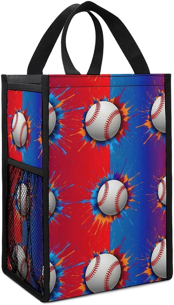 Portable Insulated Lunch Bag Thermal Lunch Organizer Reusable Cooler Tote Bags Compatible with Paint Splash Ink Baseball Lunchbox for Travel Office