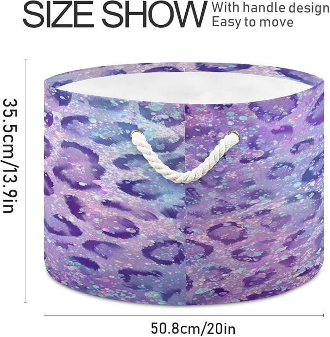 DOMIKING Large Storage Basket for Toys Glitter Leopard Purple Storage Bin Box Kids Laundry Hamper for Nursery Laundry Hamper Books Home Decor