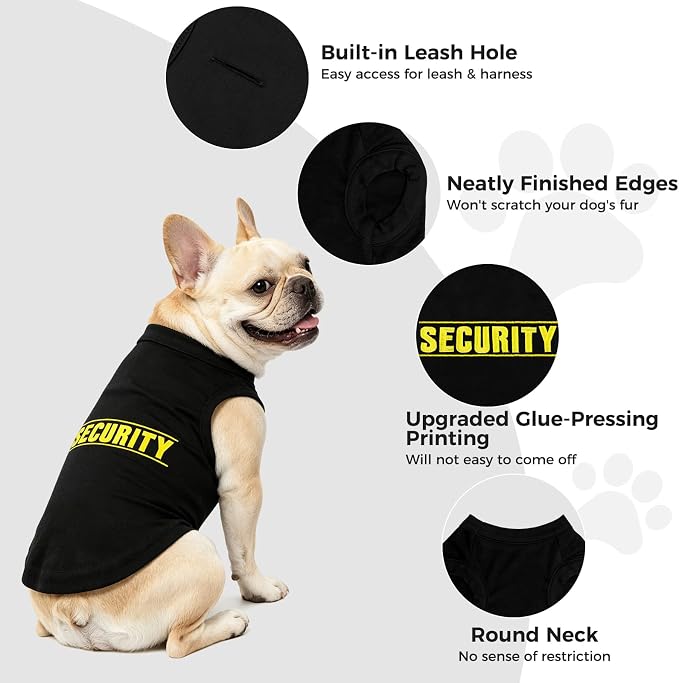 BINGPET Embroidered Security Dog Shirts,Soft Cotton Puppy Tshirt,Breathable Lightweight Dog Costumes Tank Top Vest,Machine Washable Stretchy Clothes for Small Medium Large Dogs Boy Girl (XS)