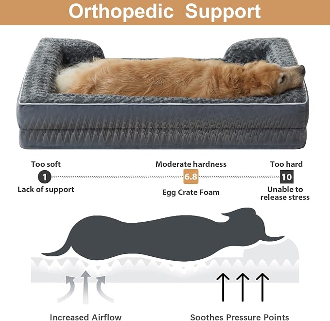WNPETHOME Orthopedic Washable XL Dog Bed for Senior Dog Cozy Sleep | Extra Large Waterproof Big Soft Dog Couch Sofa Bed for Dogs Relax with Removable Cover Supportive Pet Bed DarkGrey 42x30Inch