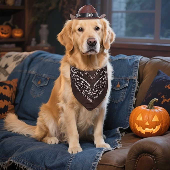 Cowboy Costume Set for Small Dog Cat Pet Mini Cowboy Hat Sunglasses with Bandana for Halloween Holiday Party Cosplay