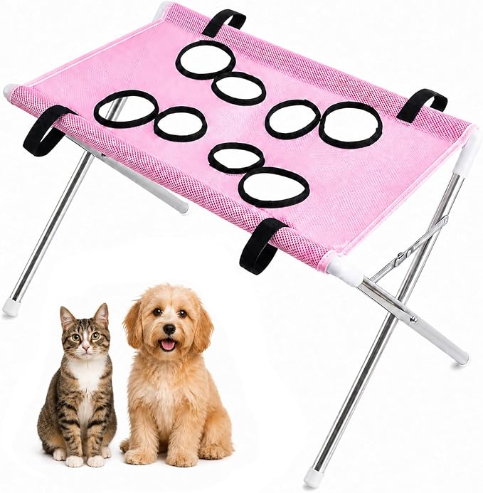 Pet Grooming Hammock for Dogs, Small Dog Bathing Wash Helper (Pink) | Hanging Harness with Stand for Nail Trimming, Ear Cleaning & Bathing, Fits Small Breeds, Quick-Dry Mesh, Easy to Use At Home