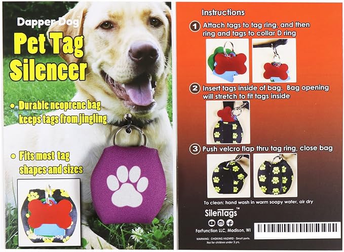 Dapper Dog - Dog Tag Silencer with Tag Ring (Purple with White Paw Print)