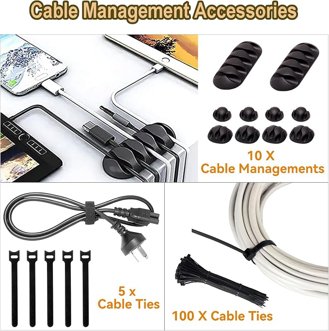 128PCS Cable Management Box 3Pack Cable Management Kit for Power Strip to Hide Wires,Cord Hider Boxes,Cord Box Safe ABS Material Wire Organizer of Cable Clips Sleeve for Home & Office, White