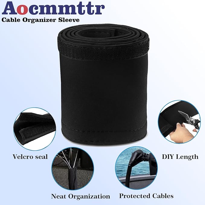 60 Inch Neoprene Trolling Motor Cable Sleeve, Black | Bundles extension cords and outboard wiring to keep boat connections organized and protected from rubbing during marine use.
