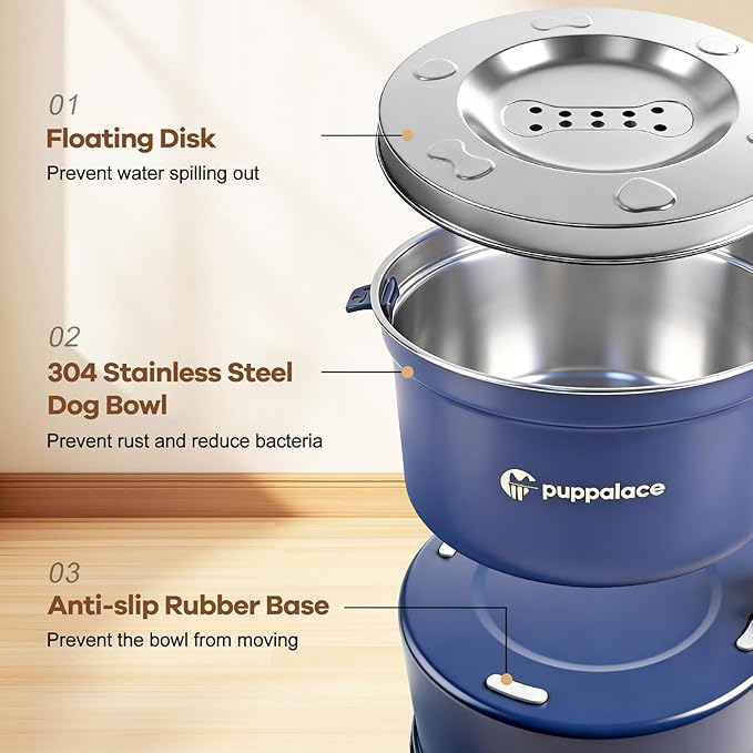 108oz No-Spill Stainless Steel Dog Water Bowl- Upgrade for Messy Drinkers, Splash Proof Design, Easy to Clean, Non-Slip Base, Large Capacity for Dogs and Cats (108oz, Blue)