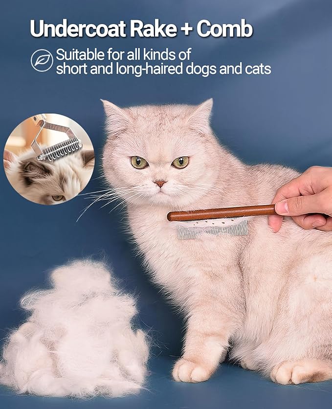 Dematting Comb for Dogs and Cats, Mat Remover and Deshedding Grooming Tool, Safe Detangler for Matted Fur, Double Sided Undercoat Rake for dogs