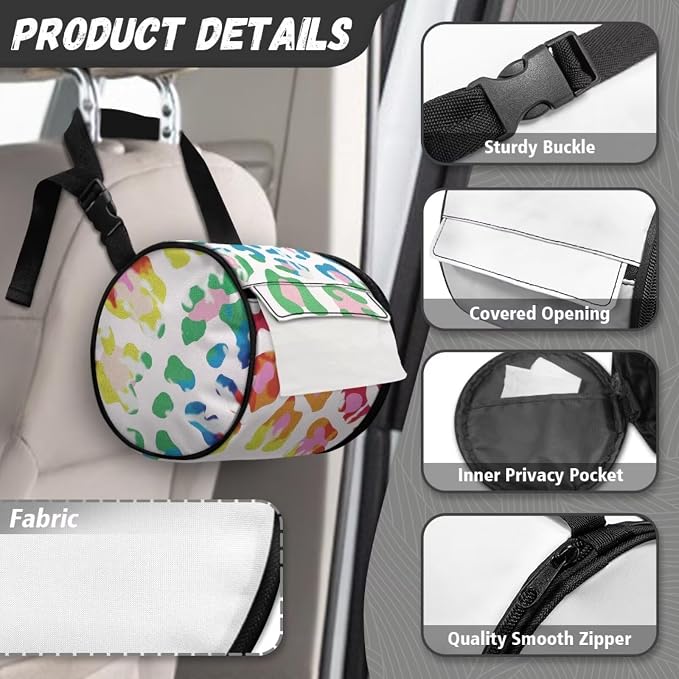 Hanging Paper Tower Holder Wall Mounted Cylinder Toilet Paper Roll Storage Holder with Adjustable Strap Easy to Install 6.3 * 6.3 * 6.3 Inch,Tie Dye Leopard