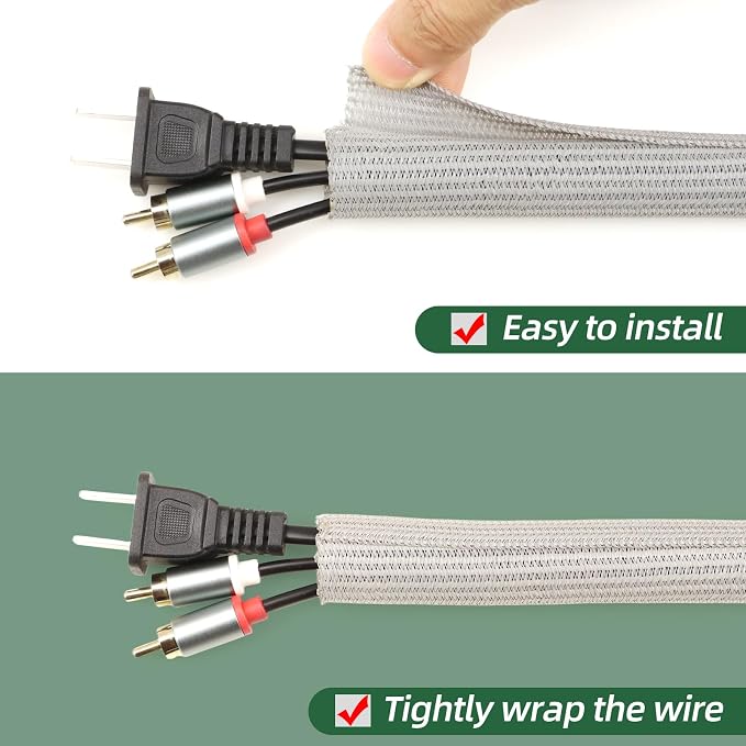 Split Wire Loom Tubing, Cable Protector Sleeve, Braided Cable Management for TV/Computer/Home Theater/Engine Bay, Cord Protectors from Pets No Chew (Grey, 3/8"-10ft)