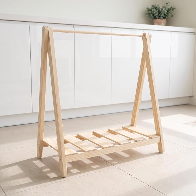 TEHAUX Wooden Dog Clothes Rack - Garment Hanging Shelf for Pet, 20 Inch | Mini Pet Garment Hanger Organizer, Keeps Pet Clothes Wrinkle-Free, Holds 6-8 Outfits Within 3.5kg Kitten