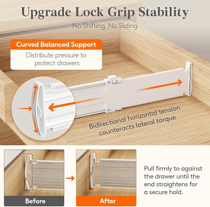 Lifewit 3.2" High Drawer Dividers for Clothes, Adjustable Drawer Organizers | 10.5"-16.5" Expandable Plastic Separator for Dresser, Kitchen, Cabinet, Closet, Nursery, Socks & Underwear Storage, 4 Pack